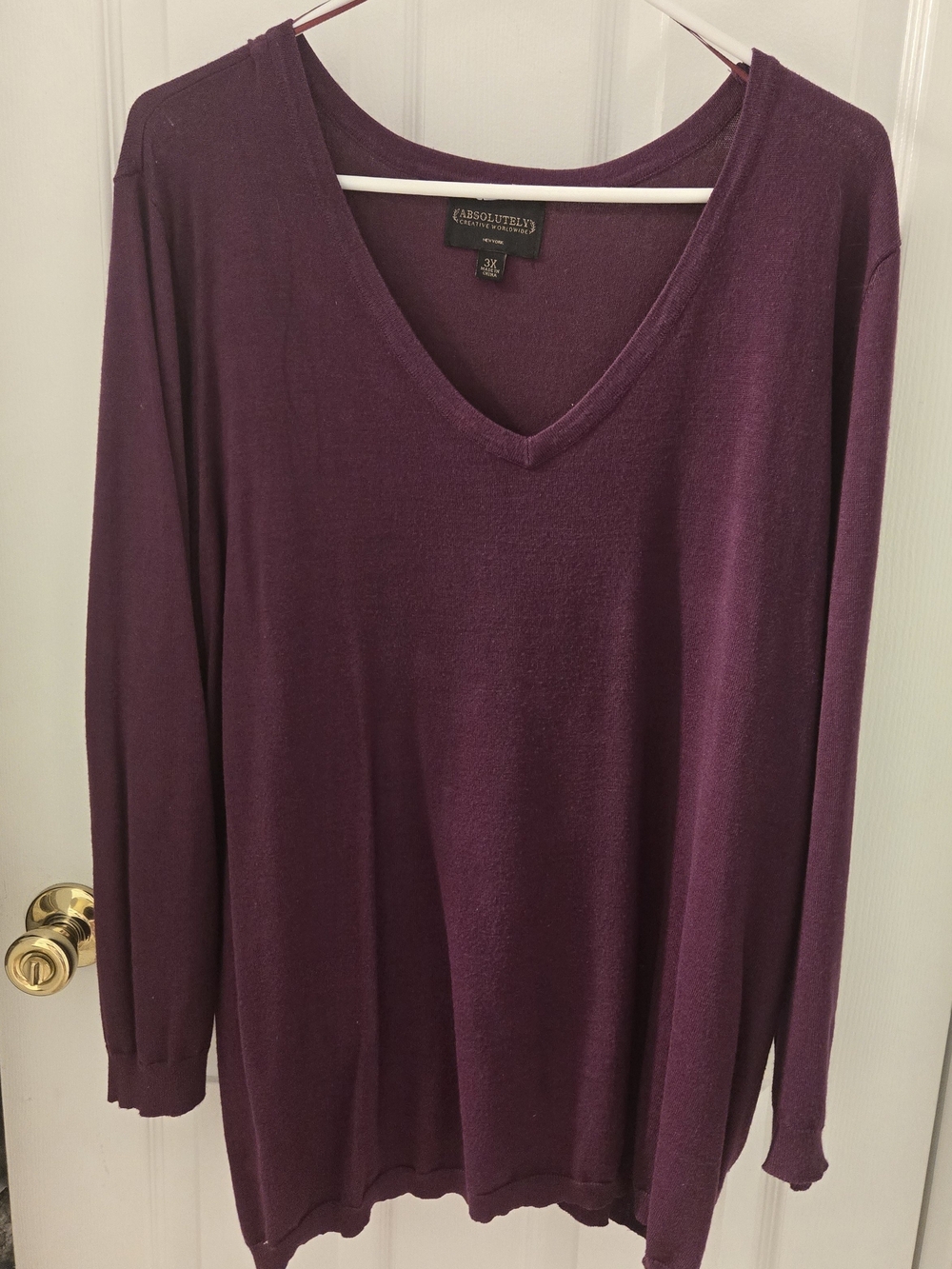 ABSOLUTELY Creative Worldwide Plum V-Neck Fune Knit Top Sweater Plus Size 3X